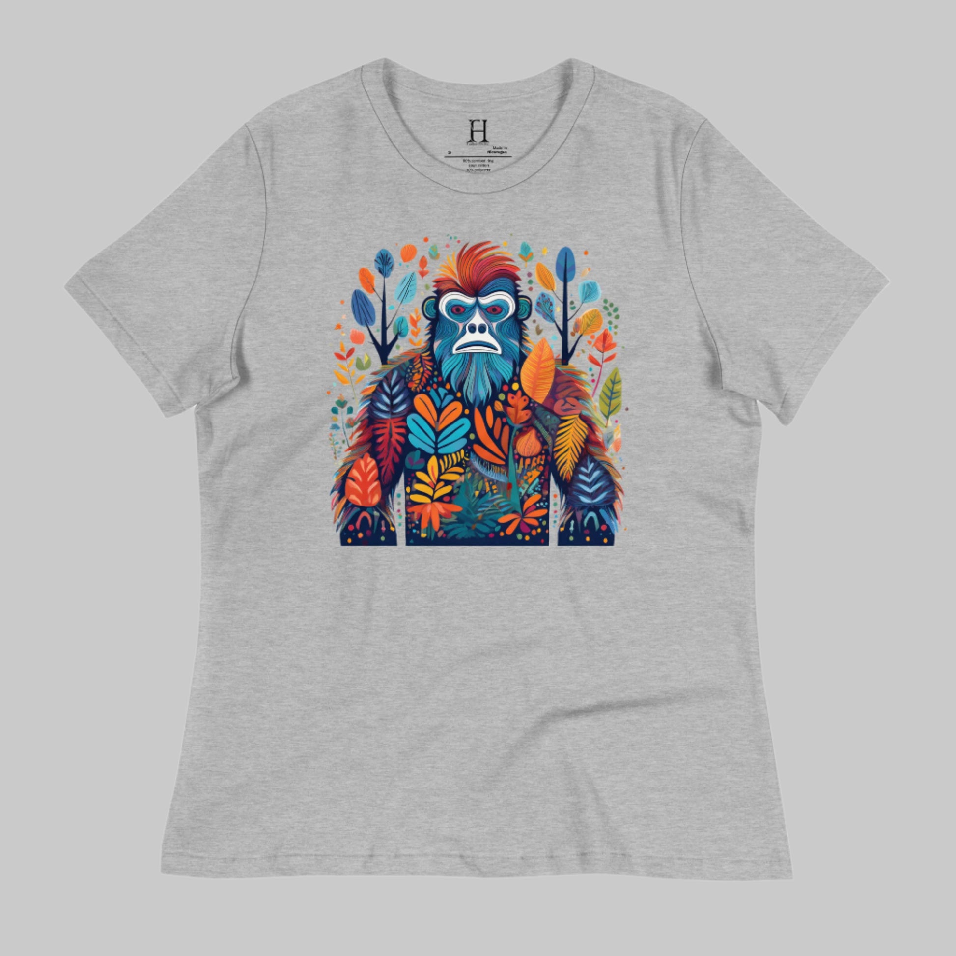 Front of Camo Challenge Tee in Grey with a multicolored Bigfoot design.