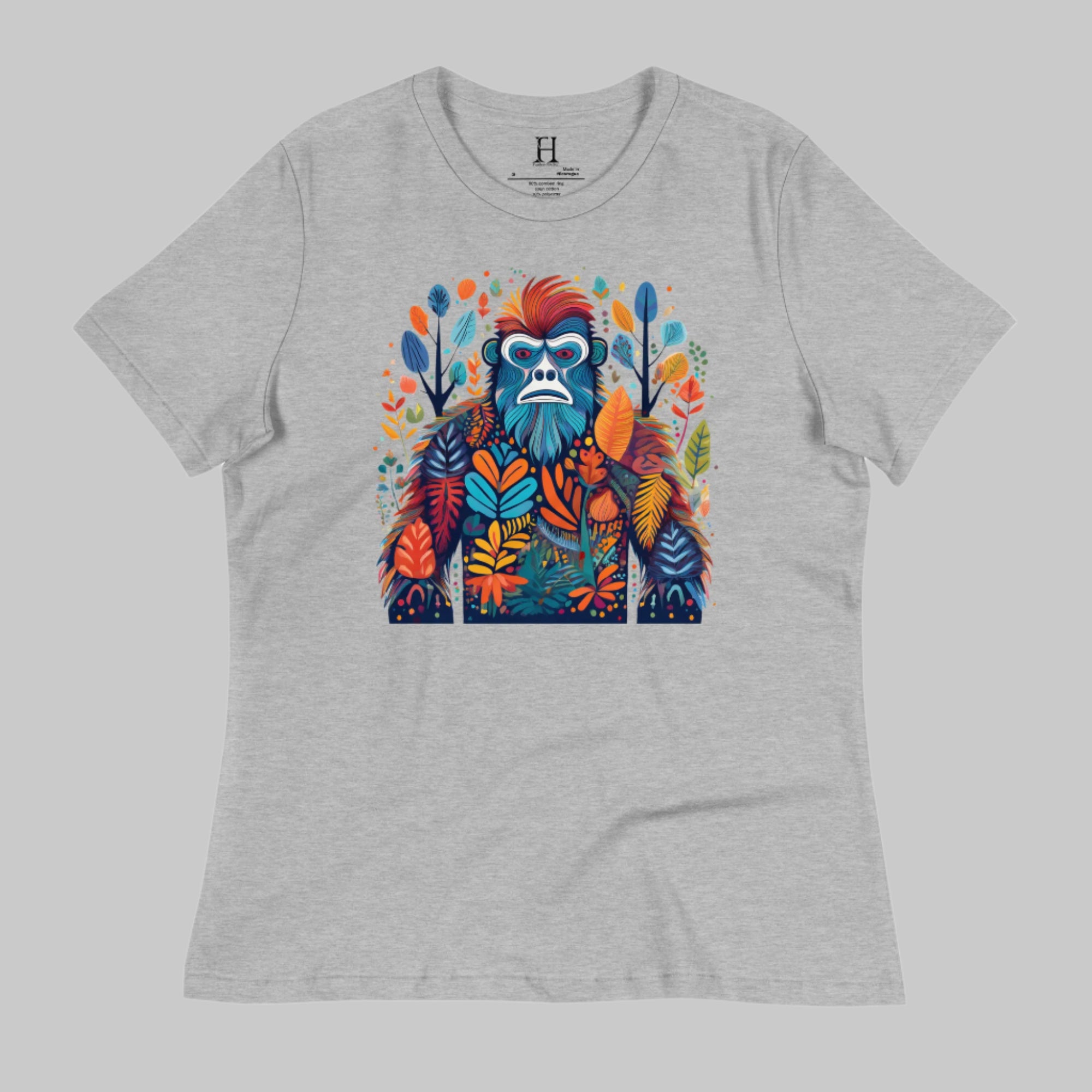 Front of Camo Challenge Tee in Grey with a multicolored Bigfoot design.