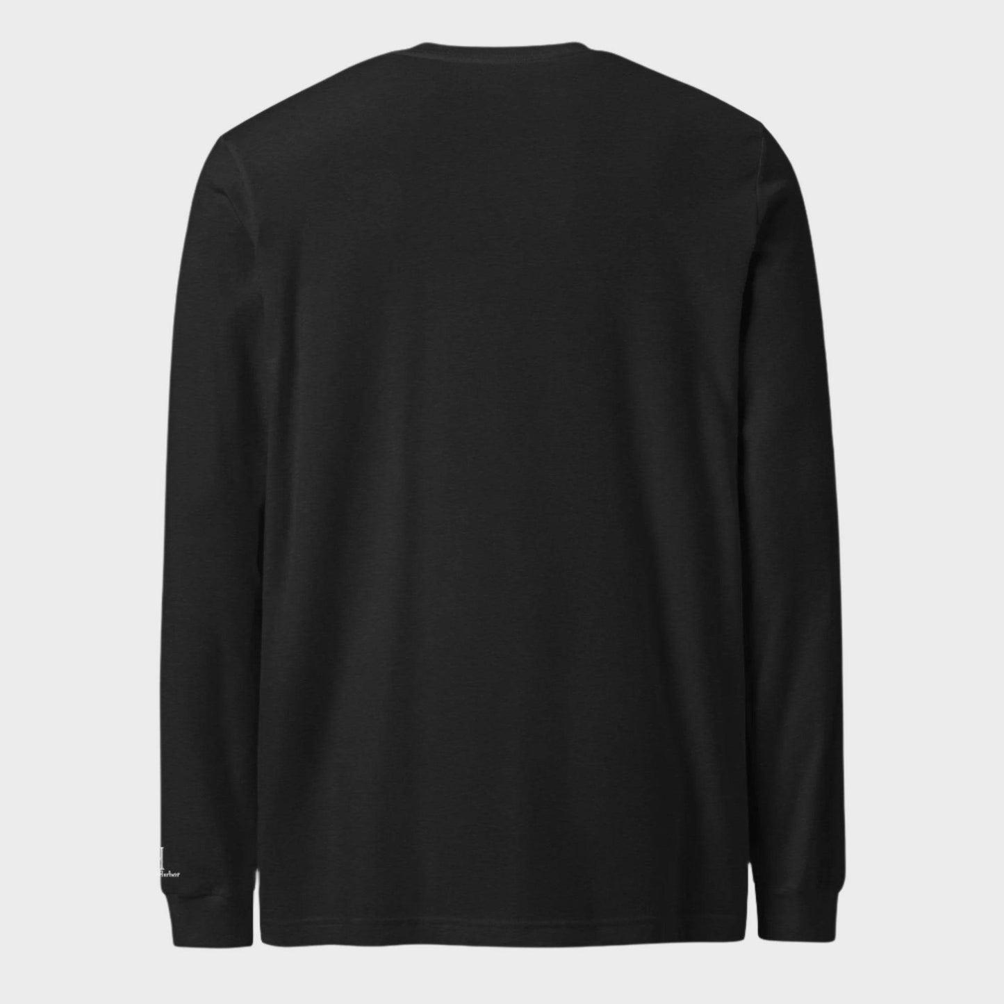 Back of Deer Crest Long Sleeve T-Shirt in Black, blank with no graphics or text.