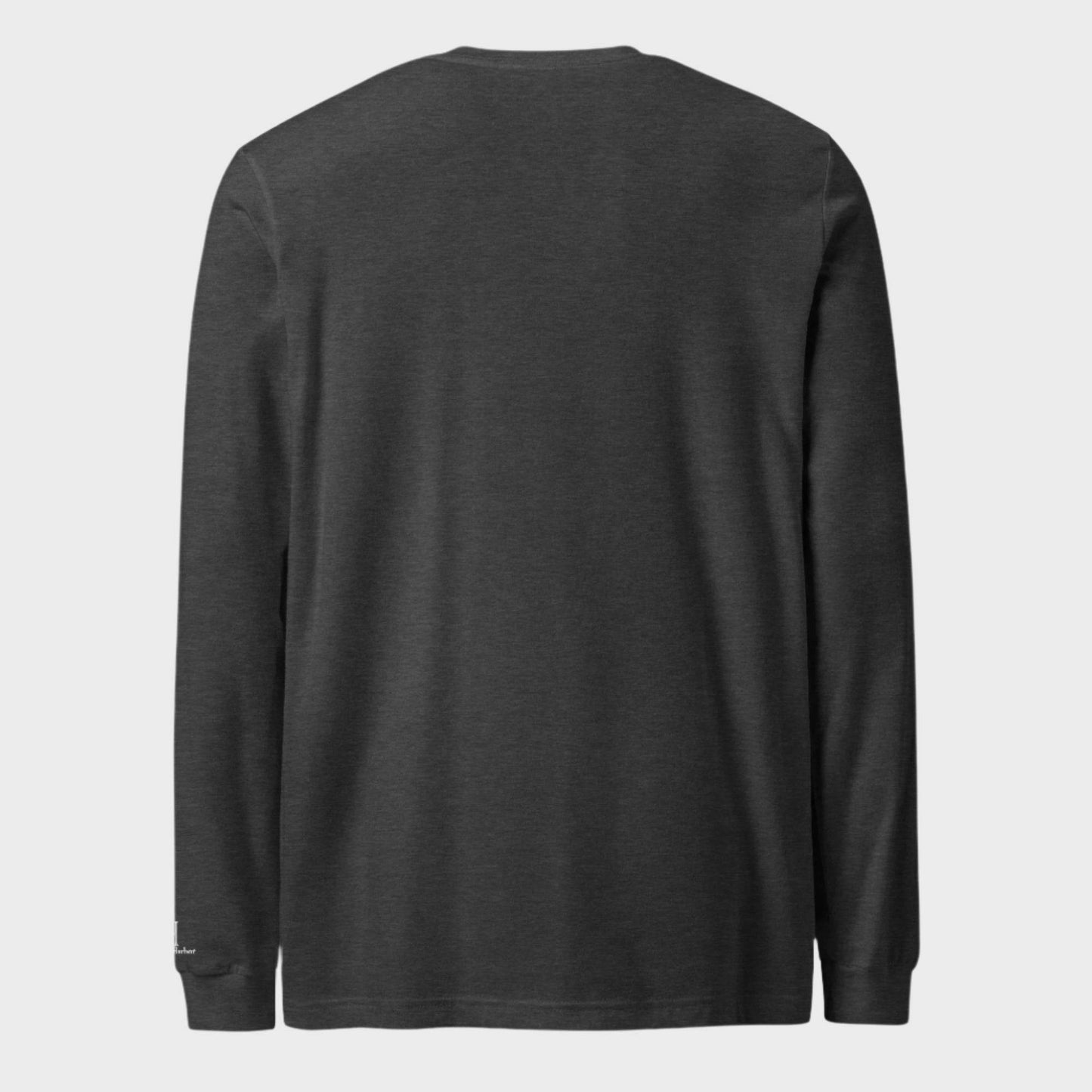 Back of Deer Crest Long Sleeve T-Shirt in Dark Grey, blank with no graphics or text.