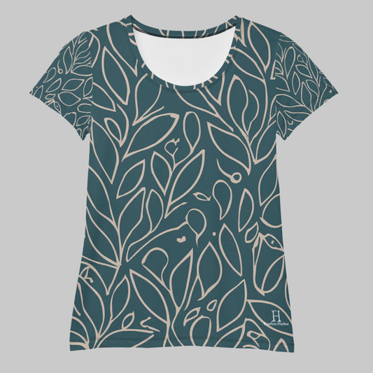 Front of Fearless Growth Athletic T-Shirt in Slate Teal with a floral flower pattern.