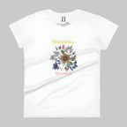 Front of Fearless Growth T-Shirt in White with a floral flower plant graphic, and the text Fearless Growth. 