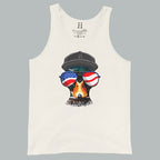 Oatmeal triblend women’s tank featuring the patriotic Freedom Mallard design.