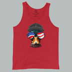 Red women’s tank featuring the Freedom Mallard graphic, part of the Fearless Fourth Collection.