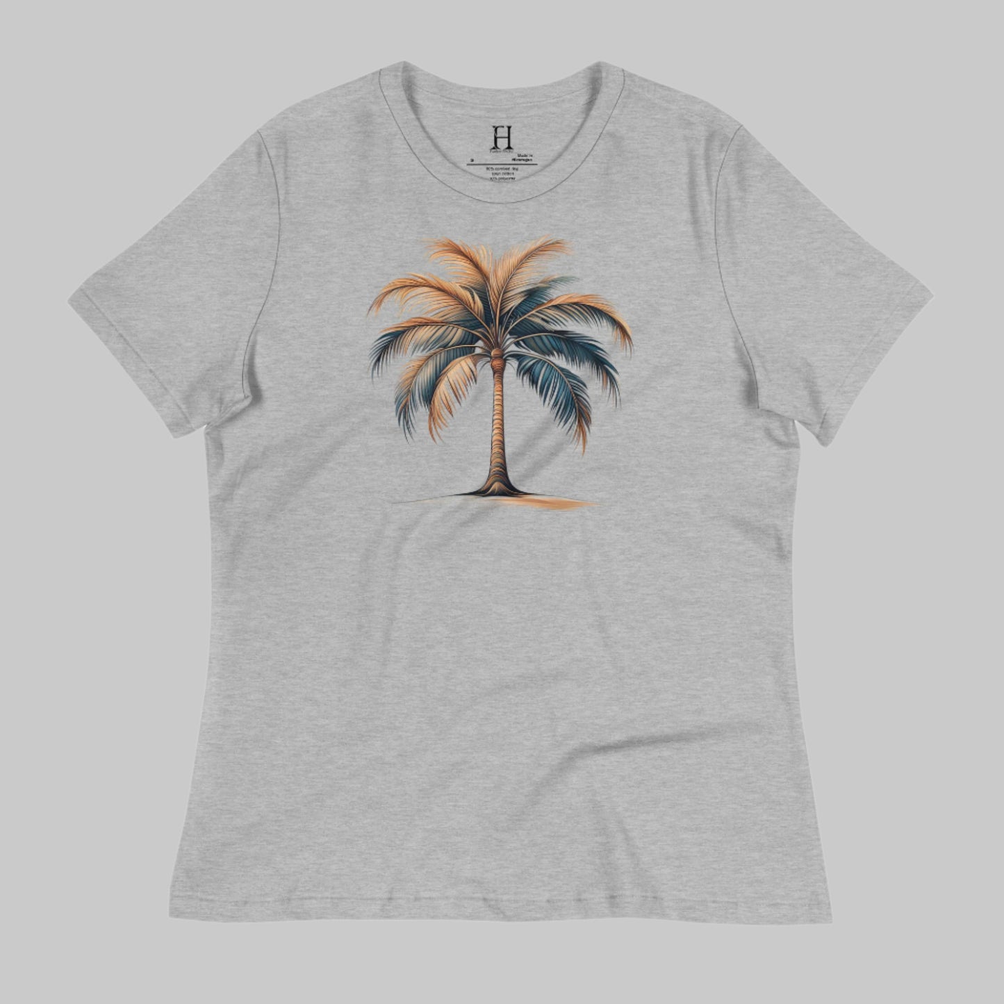 Front of Tropical T-shirt for Beach Island Vibes in Grey with image of Palm Tree.