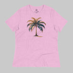 Front of Tropical T-shirt for Beach Island Vibes in Lilac with image of Palm Tree.