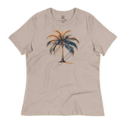 Front of Tropical T-shirt for Beach Island Vibes in Stone with image of Palm Tree.