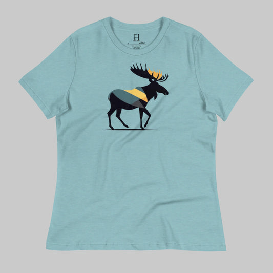 Front of Wild Moose T-shirt in Blue Lagoon with a Bull Moose Silhouette design.