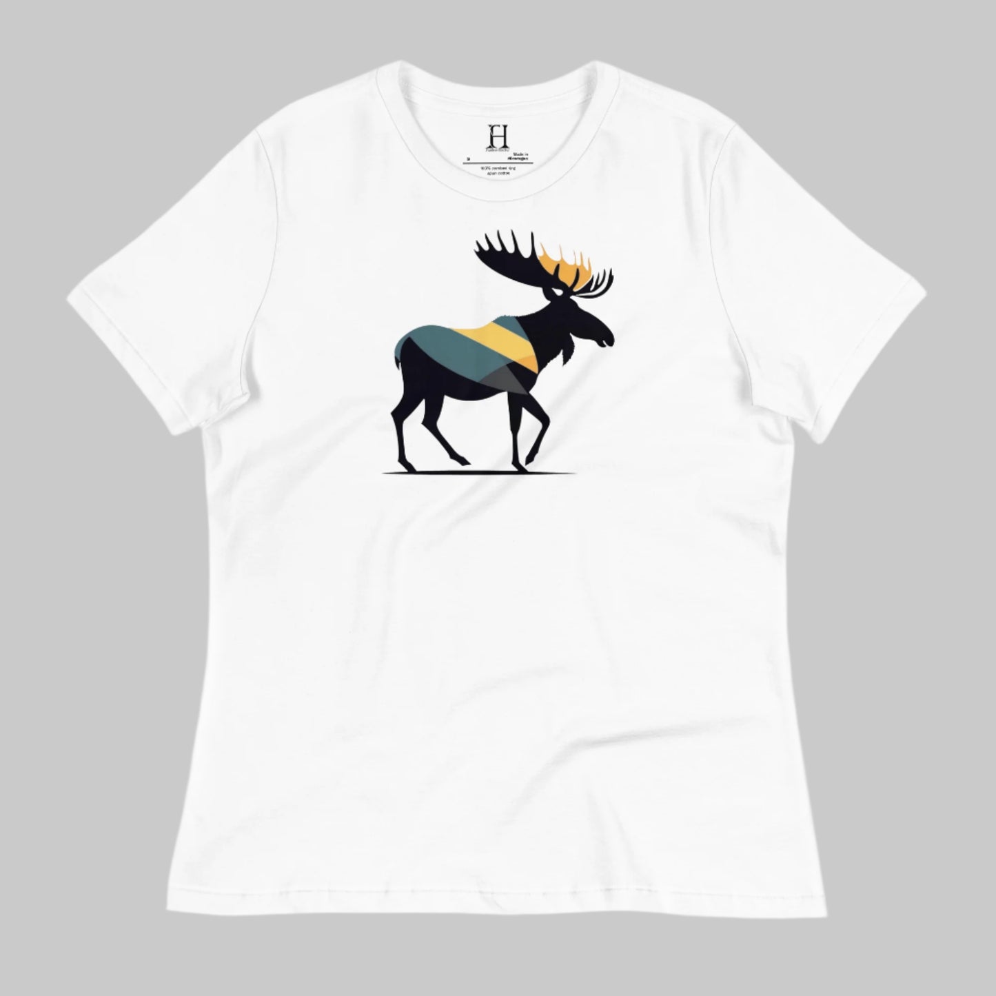 Front of Wild Moose T-shirt in White with a Bull Moose Silhouette design.