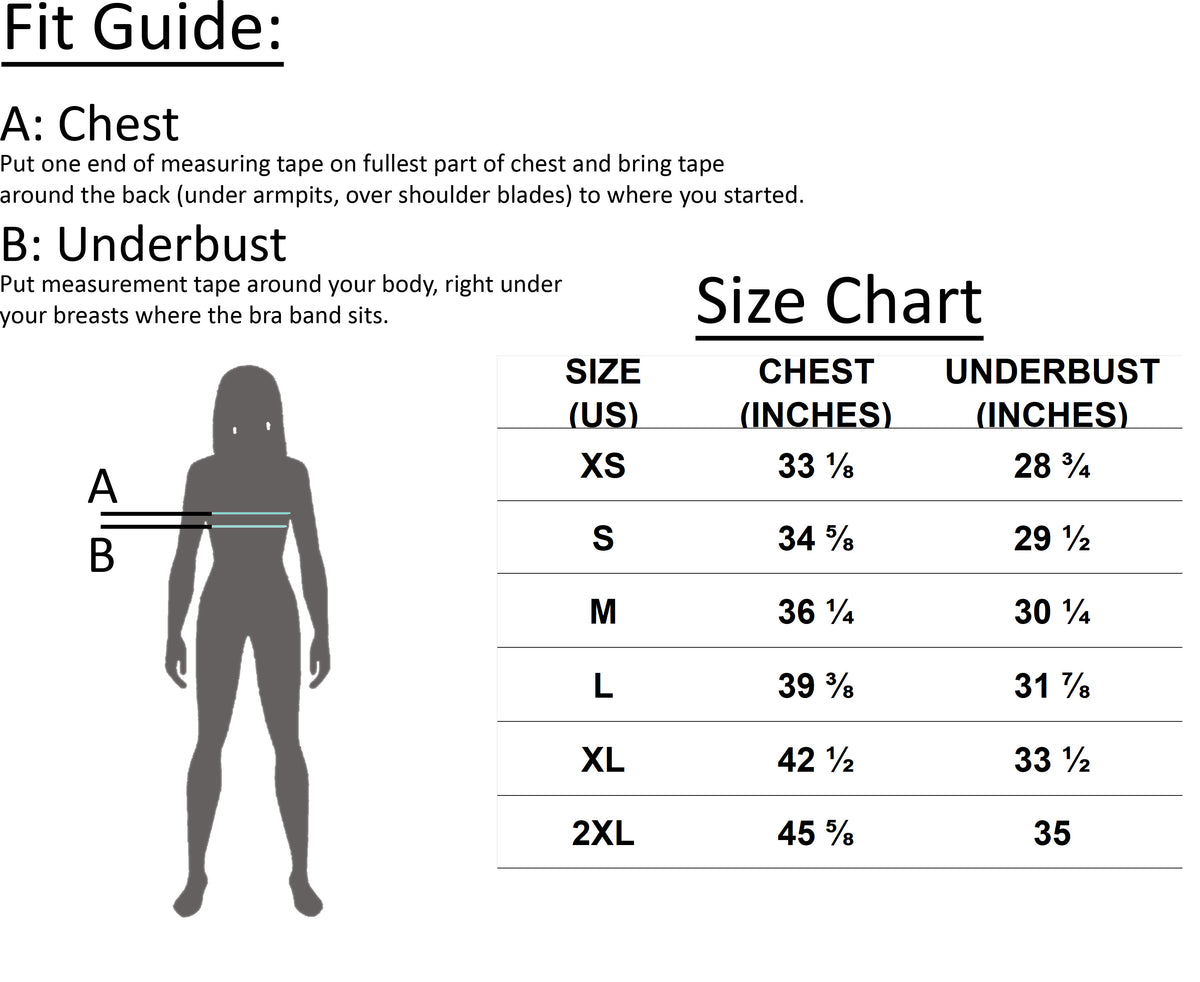 Shadowed Flight Padded Sports Bra size chart