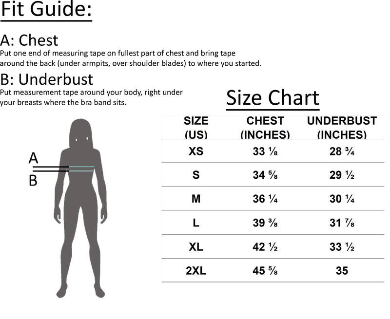 Size chart for Fearless Harbor Shadowed Flight Padded Sports Bra