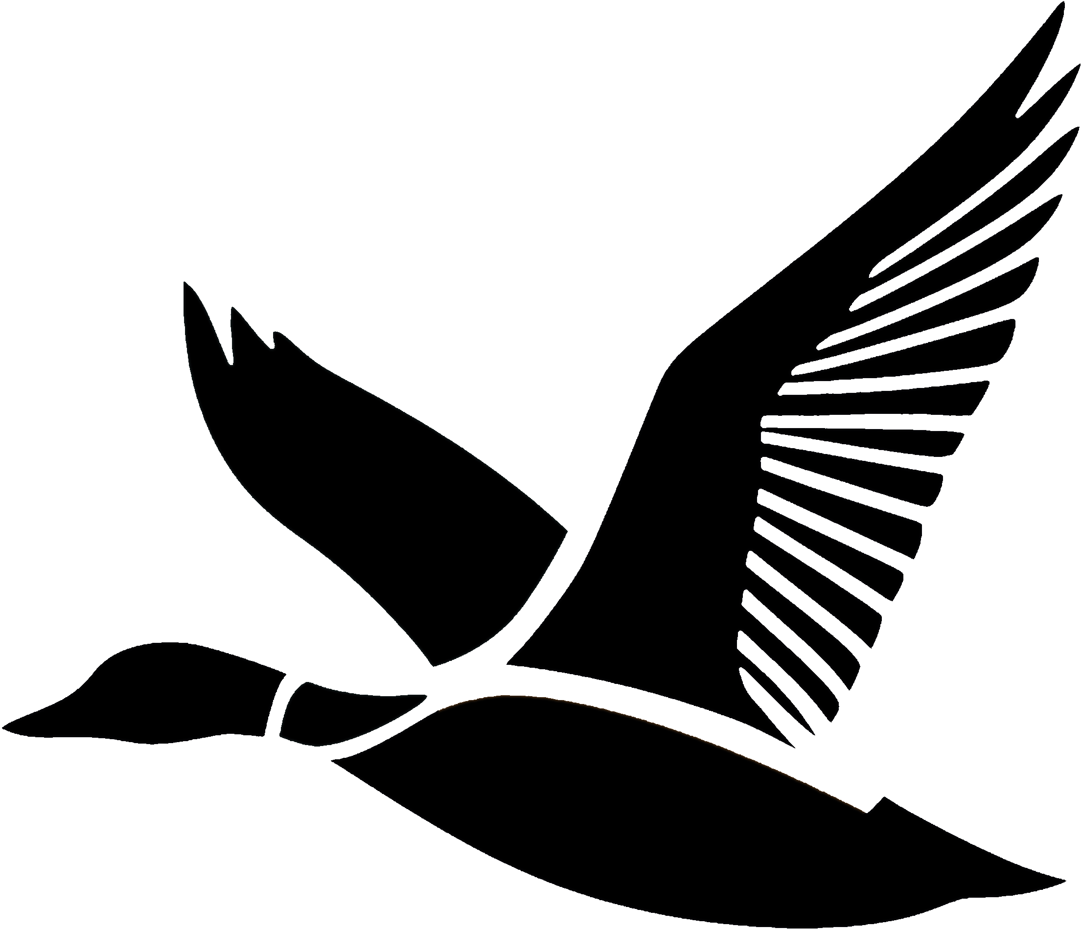 High-quality black vinyl decal of a flying duck, ideal for hunting coolers, trucks, and tumblers.