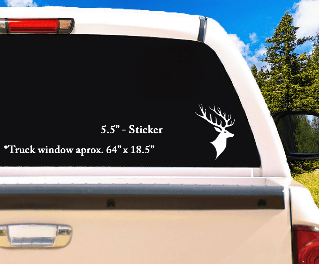 5.5" White Buck Deer Head Decal on truck window – outdoor-ready hunting decal