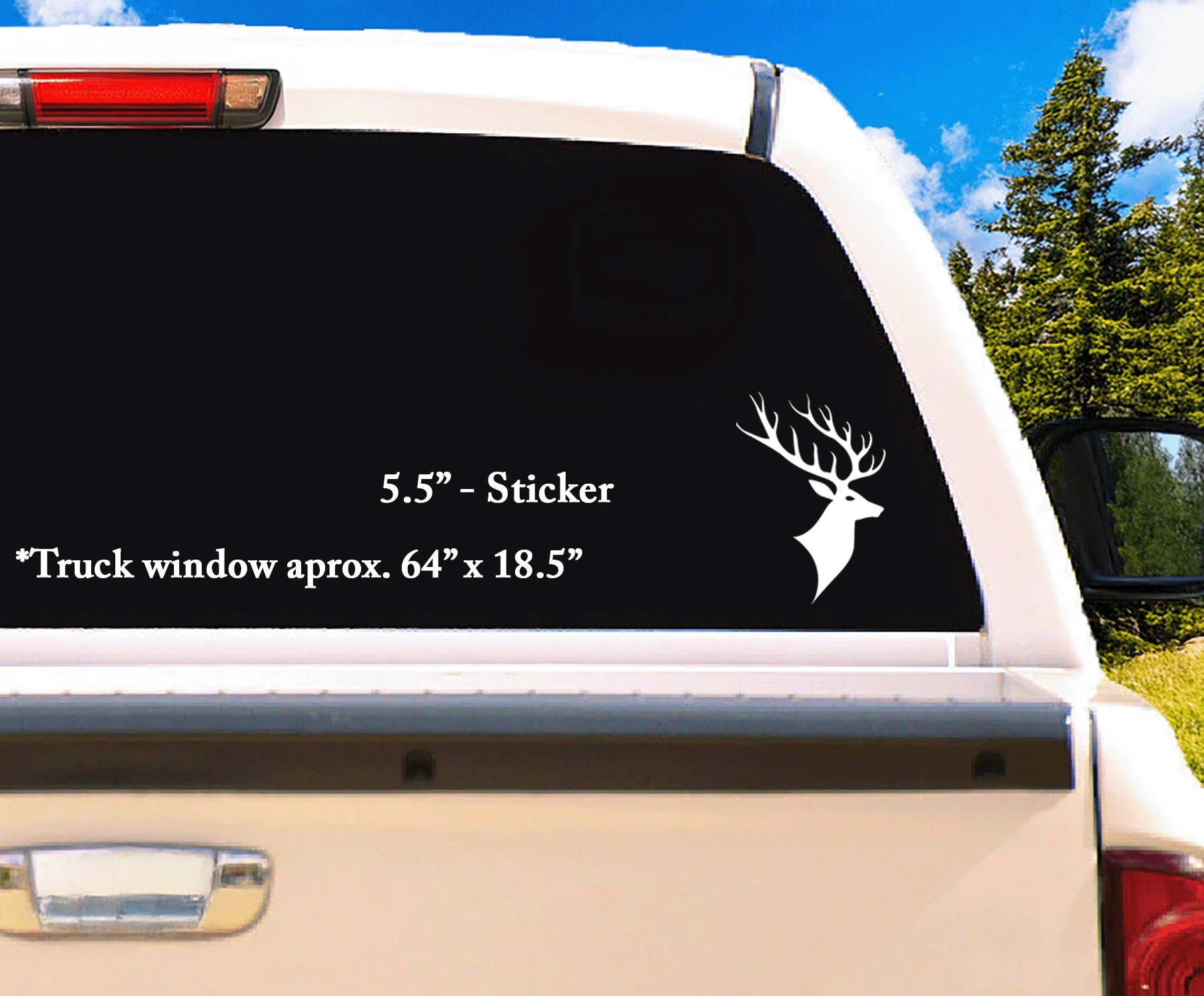 5.5" White Buck Deer Head Decal on truck window – outdoor-ready hunting decal
