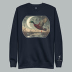 Front view of Fearless Harbor Blood Marsh Sweatshirt in Navy, featuring blood-red mallard camo design for Halloween.