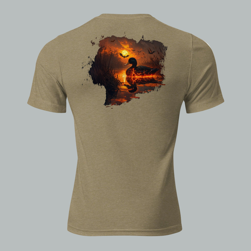 Back view of Fearless Harbor Drift Through Dark Duck Tee in Olive, highlighting durable tri-blend fit.