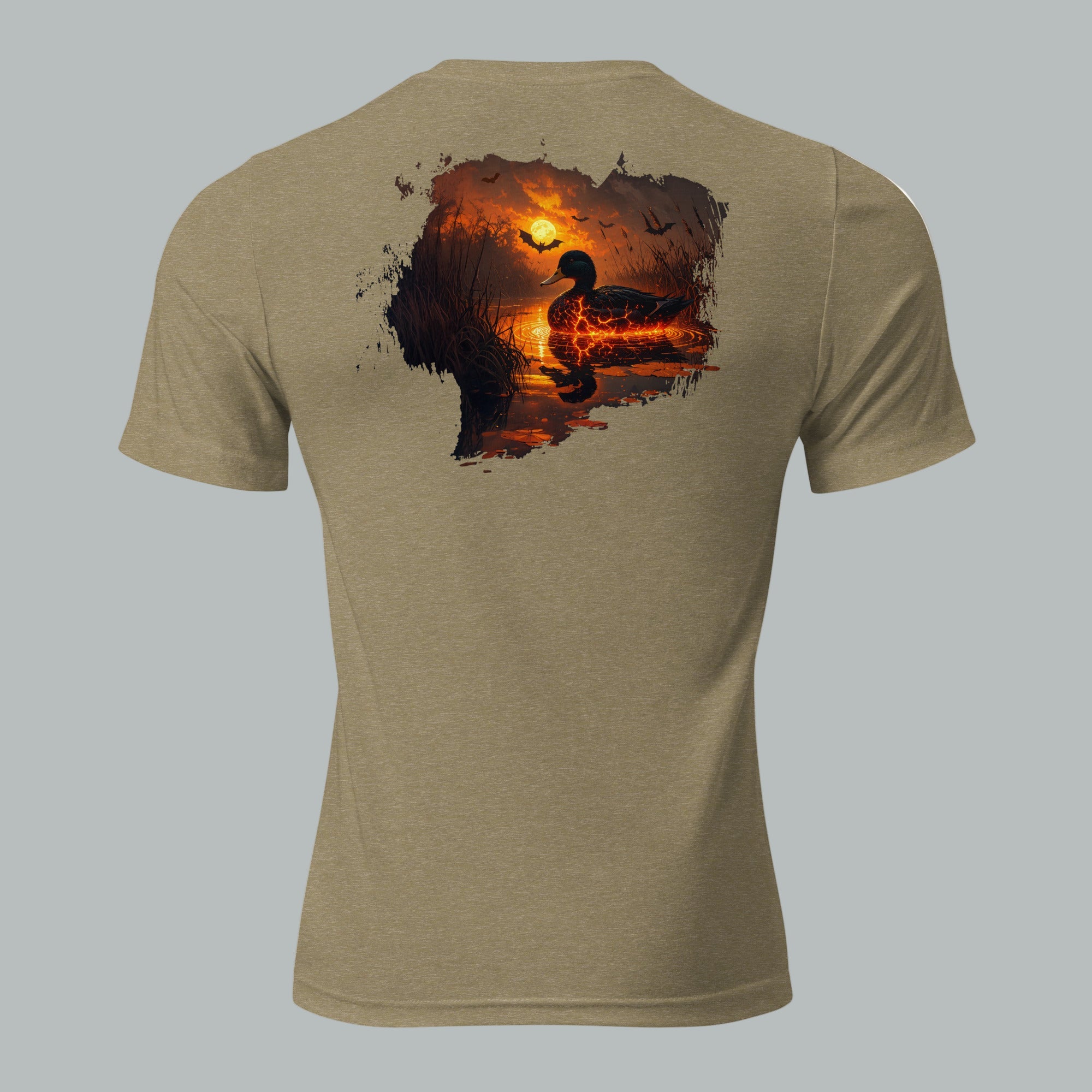 Back view of Fearless Harbor Drift Through Dark Duck Tee in Olive, highlighting durable tri-blend fit.