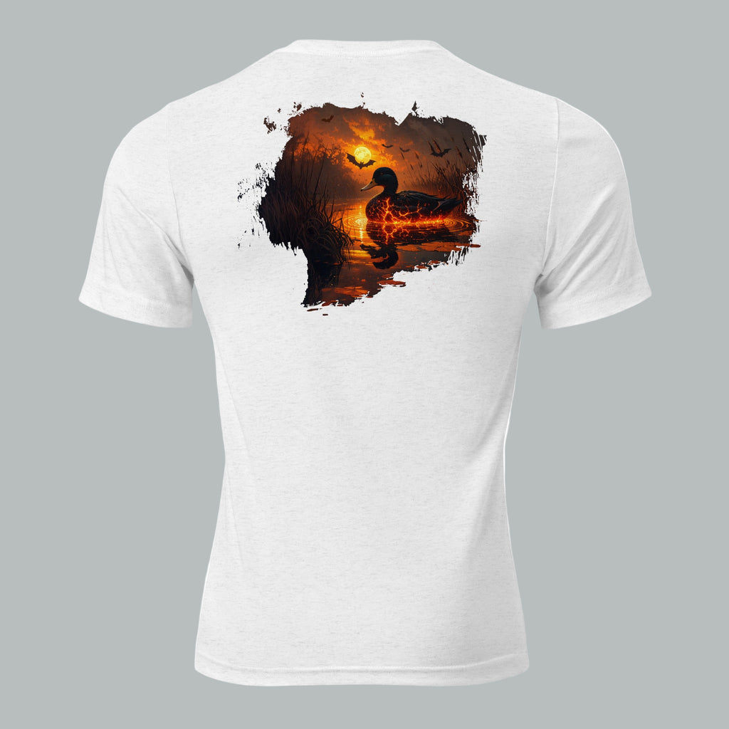 Back view of Fearless Harbor Drift Through Dark Duck Tee in White, highlighting durable tri-blend fit.