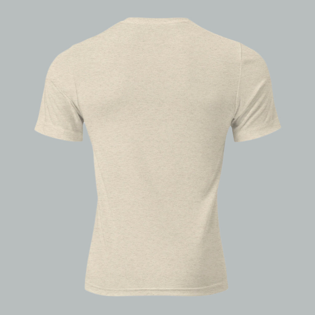 Back view of Fearless Harbor Men’s Black Lab Wetlands Tee in oatmeal, emphasizing versatile design for adventurers