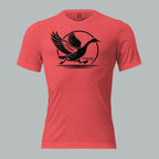 Front view of Fearless Harbor Men's Charging Goose Tee in Red, featuring dynamic goose design for hunters.
