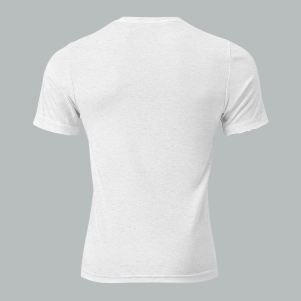 Back view of Fearless Harbor Men's Charging Goose Tee in Solid White, showcasing tri-blend outdoor style.