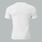 Back view of Fearless Harbor Men's Charging Goose Tee in Solid White, showcasing tri-blend outdoor style.
