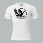Front view of Fearless Harbor Men's Charging Goose Tee in Solid White, featuring dynamic goose design for hunters.