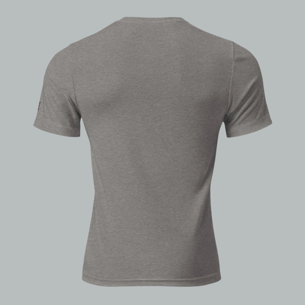 Back view of Fearless Harbor Men's Duck Head Tee in Grey, showcasing tri-blend outdoor style.