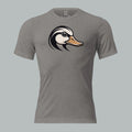 Front view of Fearless Harbor Men's Duck Head Tee in Grey, featuring duck design for hunters.