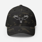 Front view of Fearless Harbor Moose Logo FlexFit Hat in multicamblack with bold moose logo, perfect for hunters and outdoor lifestyle.