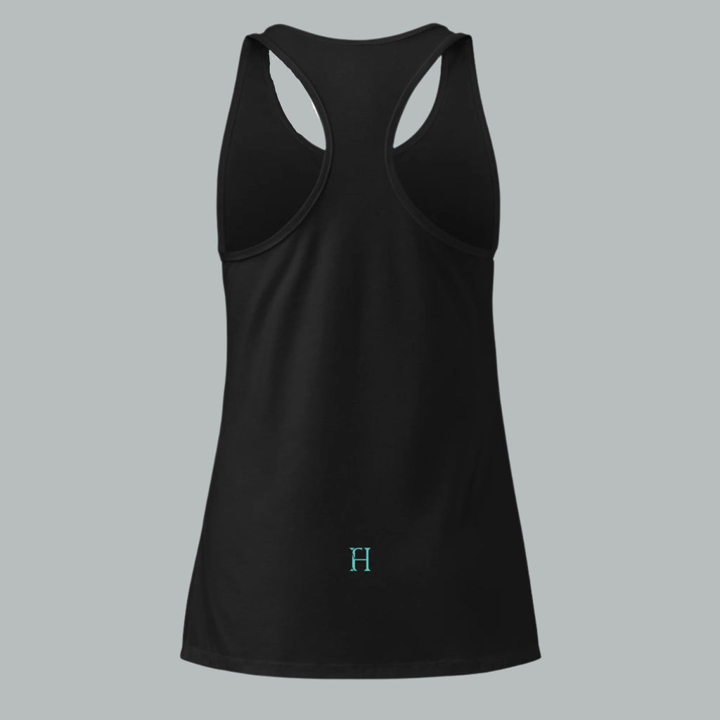 Back view of Fearless Harbor Women's Bear Haven Tank in black, showcasing fitted racerback for women.