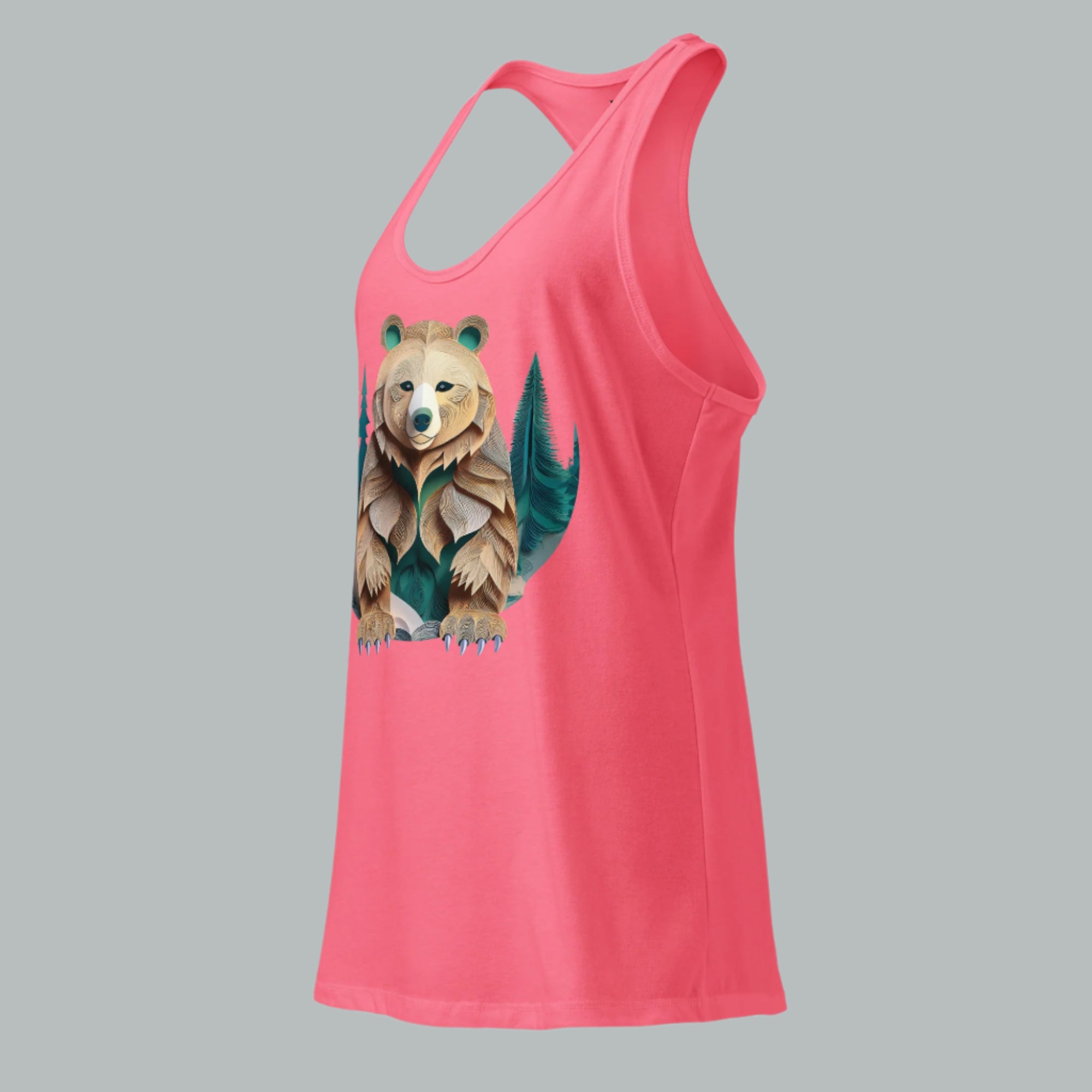 Left front view of Fearless Harbor Women's Bear Haven Tank in hot pink, ideal for active hunters.