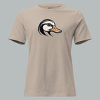 Front view of Fearless Harbor Women's Duck Head Relaxed Tee in Stone, featuring duck design for hunters.