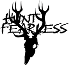 Waterproof Hunt Fearless deer skull decal sticker in black for coolers, trucks, and gear.