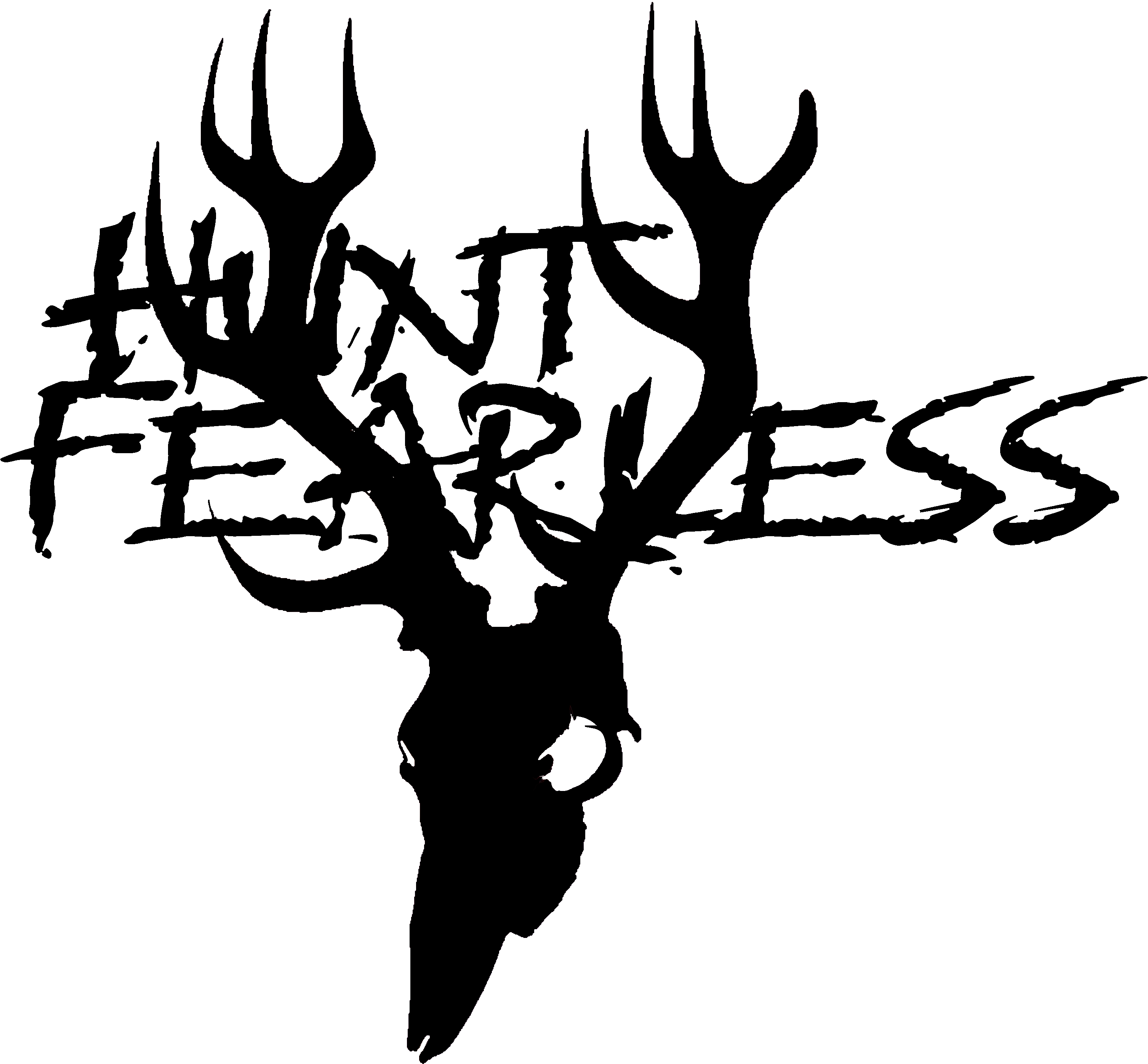 Waterproof Hunt Fearless deer skull decal sticker in black for coolers, trucks, and gear.