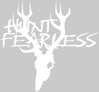 Vinyl hunting decal featuring buck deer skull with Hunt Fearless text in white with gloss finish