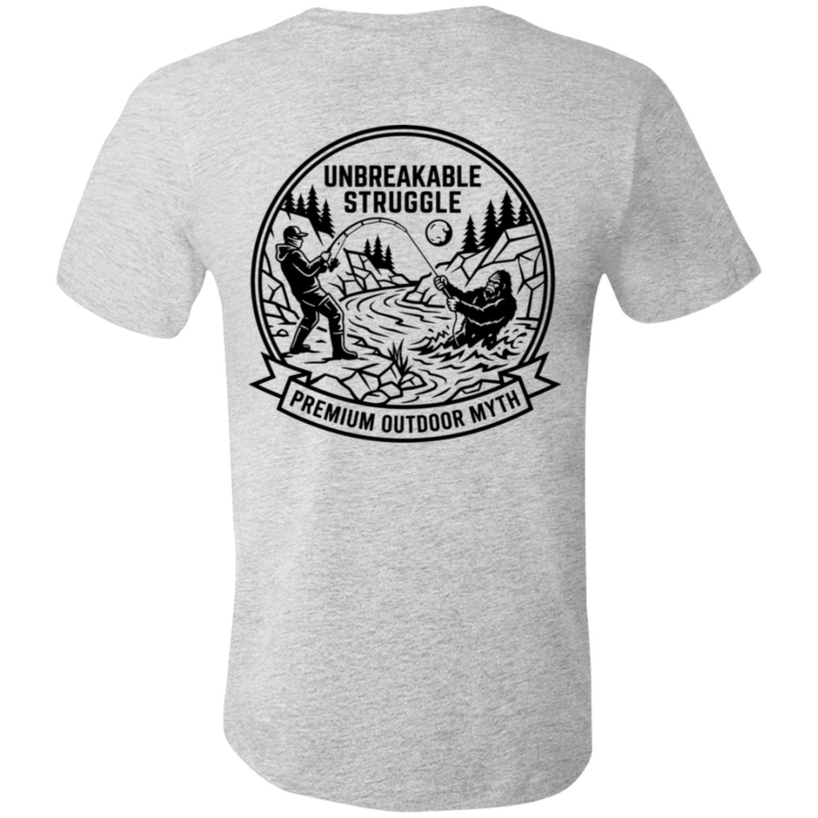 Back view of Men’s Big Catch Bigfoot Fishing Tee in athletic heather showing the premium fabric and fit.