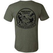 Back view of Men’s Big Catch Bigfoot Fishing Tee in military green showing the premium fabric and fit.