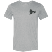 Front view of Men’s Bigfoot waterfowl  duck hunting Tee in Athletic Heather showing Bigfoot Pinetree Silhouette and the text "Born of Timber"