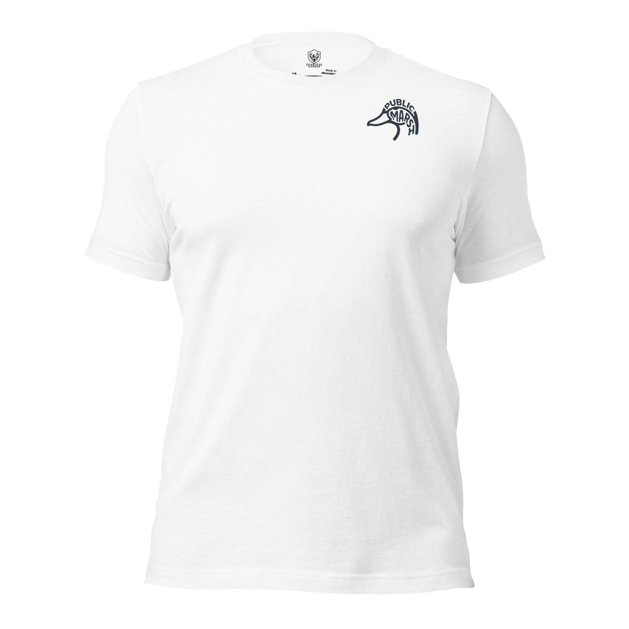 Men's Drift Line Goose Tee in Solid White Blend with Public Marsh chest emblem