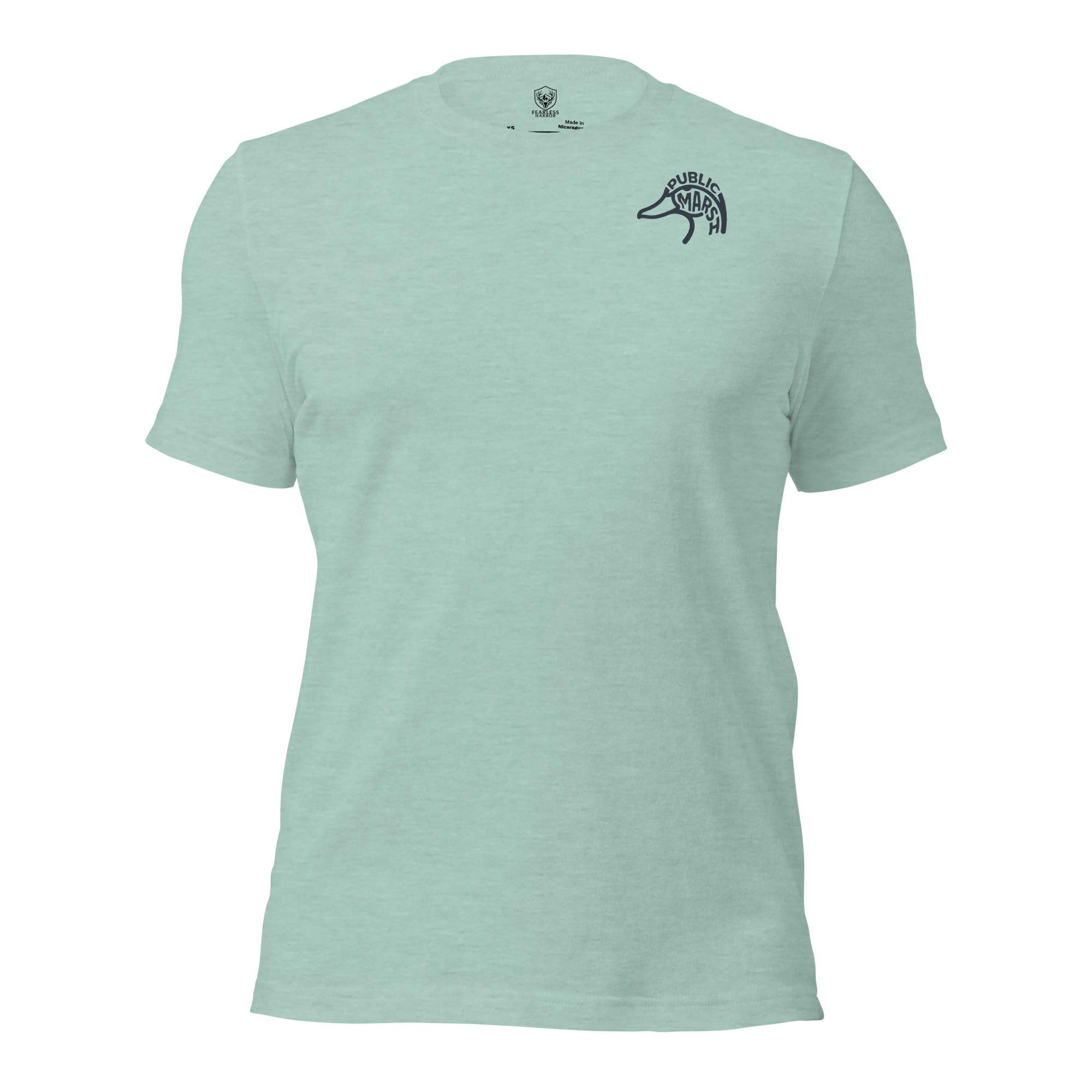 Men's Drift Line Waterfowl Tee in Heather Prism Dusty Blue with Public Marsh chest emblem