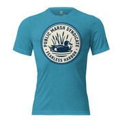 Mens aqua triblend duck hunting shirt with blue wing teal Public Marsh Syndicate chest mark