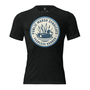Mens charcoal black duck hunting shirt with Public Marsh Syndicate blue wing teal chest logo