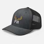 Mens dark heather gray elk hunting snapback hat showing mesh side panel