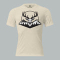 Front view of Fearless Harbor Men's Buck Ridge Tee in Oatmeal, featuring vintage deer design for hunters.