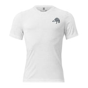 Man outdoors wearing the Men's First Light Crew Waterfowl Tee in Solid Black Triblend front view with Public Marsh emblem