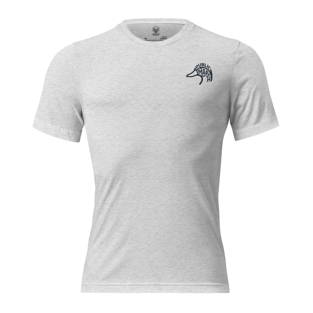 Men's First Light Crew Waterfowl Tee in White Fleck Triblend with Public Marsh chest emblem