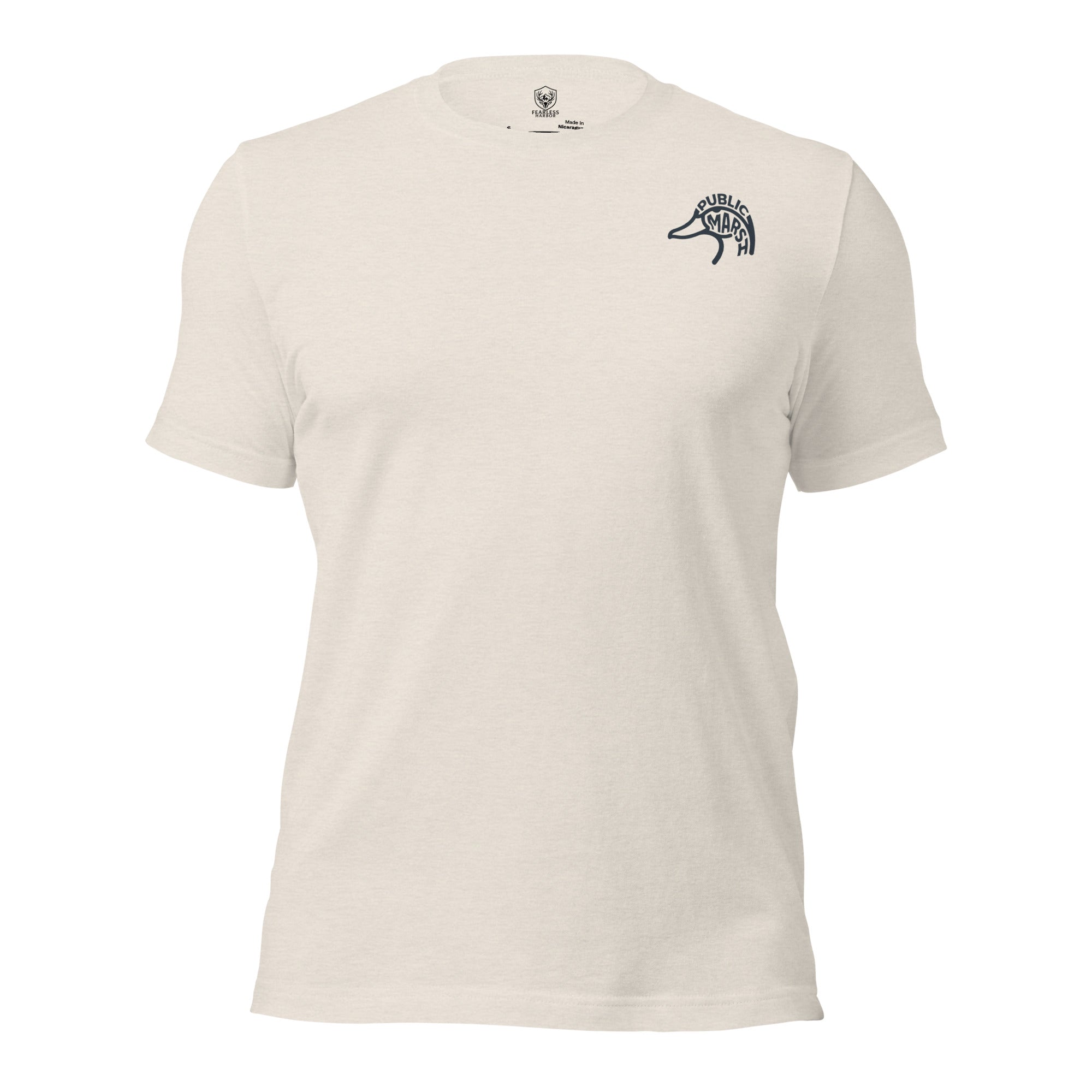 Men's First Light Waterfowl Tee in Heather Dust with Public Marsh emblem on the chest