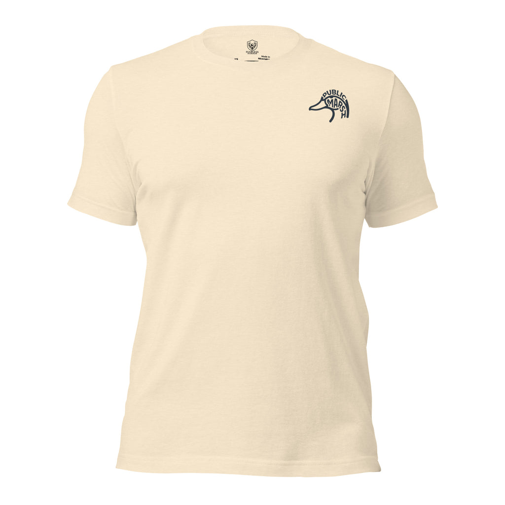 Men's First Light Waterfowl Tee in Heather Natural with Public Marsh chest emblem