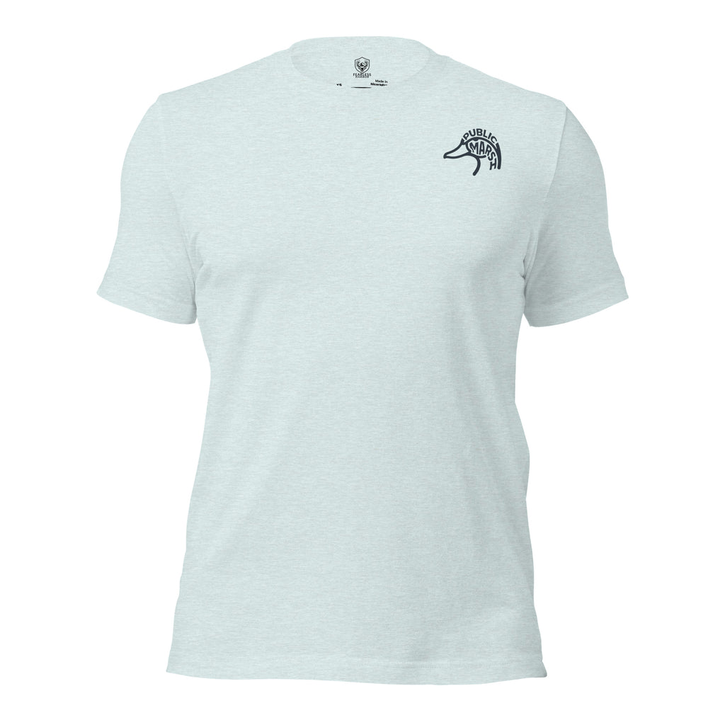 Men's First Light Waterfowl Tee in Heather Prism Ice Blue with Public Marsh chest emblem